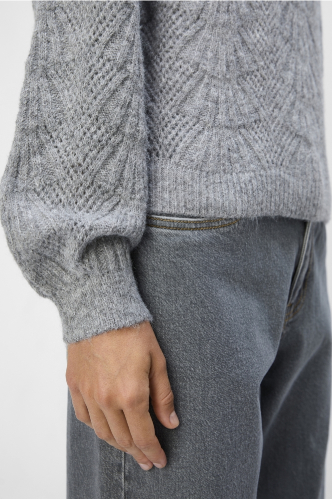 OBJFLORA RE L/S KNIT PULLOVER NOOS 23044646 Medium Grey Melange